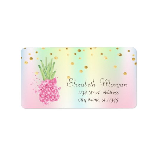 Watercolor Ananas Confetti Holografisch Etiket (Voorkant)