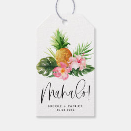Watercolor Ananas en Hibiscus Mahalo Bruiloft Cadeaulabel