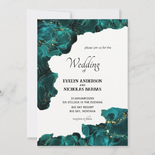 Watercolor Anastasia Zwarte & Groene Huwelijksuitn Kaart (Voorkant)