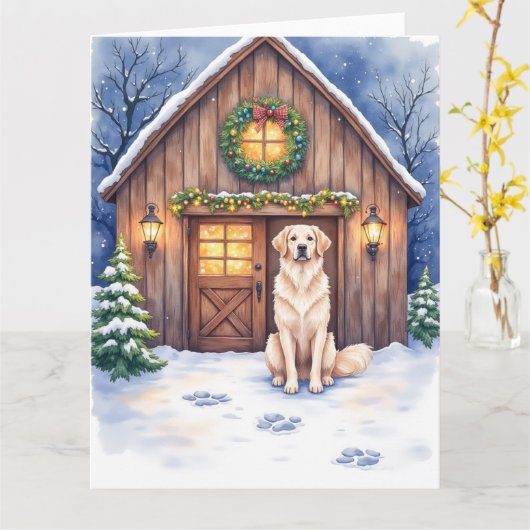 Watercolor Anatolian Shepherd Dog Rustic Barn Kaart (Gele Bloem)