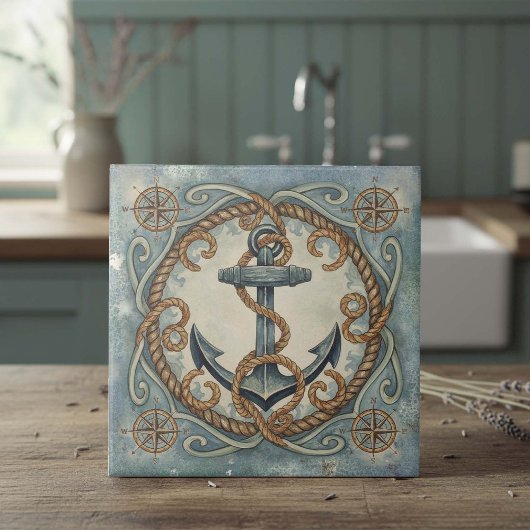 Watercolor Anchor, Rope & Compass Rose ID1203 Tegeltje