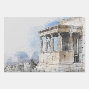 Watercolor Ancient Sites ruins in Athens, Greece Inpakpapier Vel
