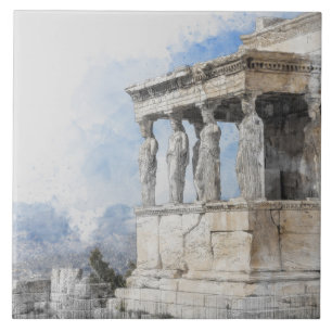Watercolor Ancient Sites ruins in Athens, Greece Tegeltje