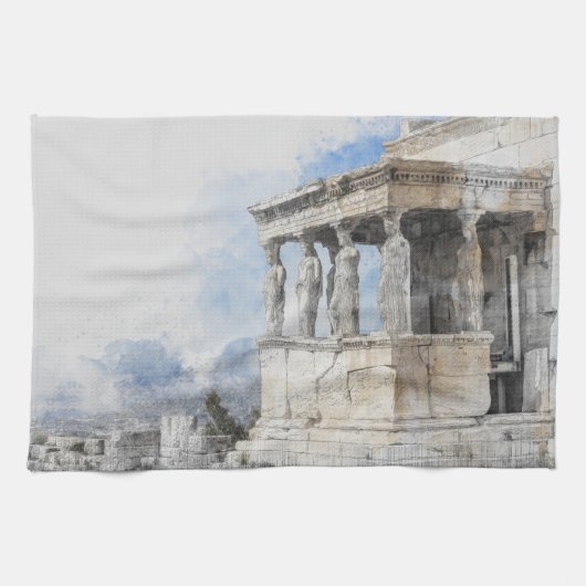 Watercolor Ancient Sites ruins in Athens, Greece Theedoek (Horizontaal)