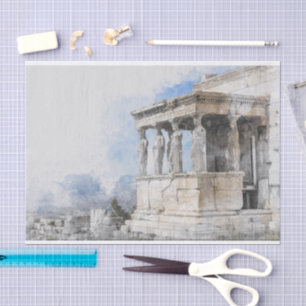 Watercolor Ancient Sites ruins in Athens, Greece Tissuepapier