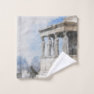 Watercolor Ancient Sites ruins in Athens, Greece Washandje