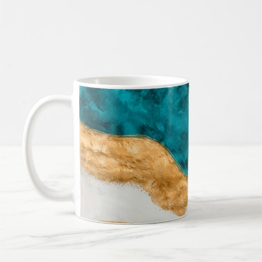 Watercolor and gold Turquoise Wave Abstract Koffiemok (Links)