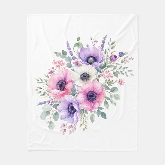 Watercolor Anemone Bloem Bloemendeken Fleece Deken (Voorkant)