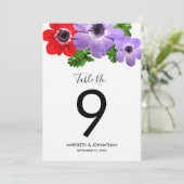 Watercolor Anemone Bloemstuk Tafel Nummerkaart Kaart (Staand voorkant)