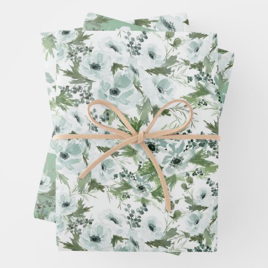 Watercolor anemone Wrapping Paper  Set of 3 (In situ)