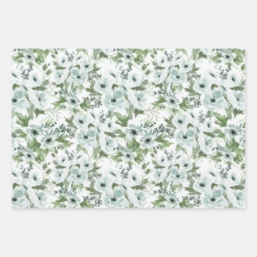 Watercolor anemone Wrapping Paper  Set of 3 (Voorkant)
