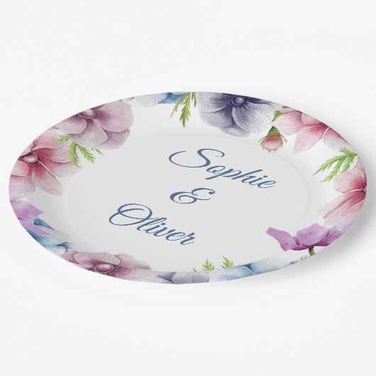 Watercolor Anemoon Bloem Bruiloft Papieren Bordje (Gekanteld)