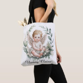 Watercolor Angel Wings Baptism Green Godparents Tote Bag (Dichtbij)