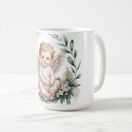 Watercolor Angel Wings Baptism Green Koffiemok