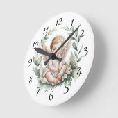 Watercolor Angel Wings Baptism Green Ronde Klok (Hoek)