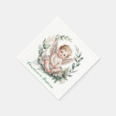 Watercolor Angel Wings Baptism Green Servet (Hoek)