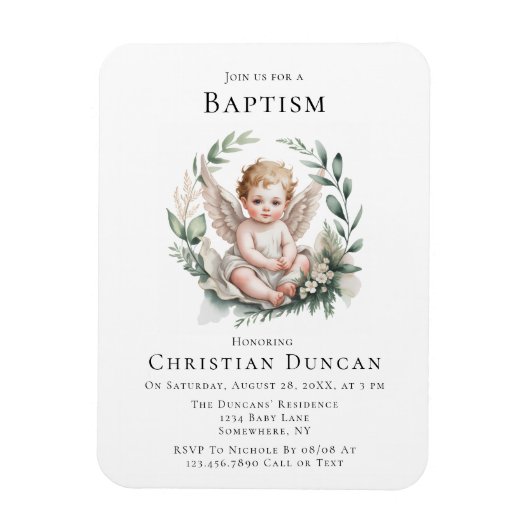 Watercolor Angel Wings Baptism Invite Magneet (Verticaal)