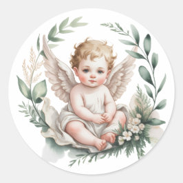 Watercolor Angel Wings Baptism  Ronde Sticker