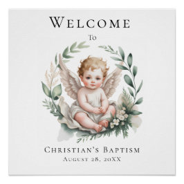 Watercolor Angel Wings Baptism Welcome Sign Perfect Poster