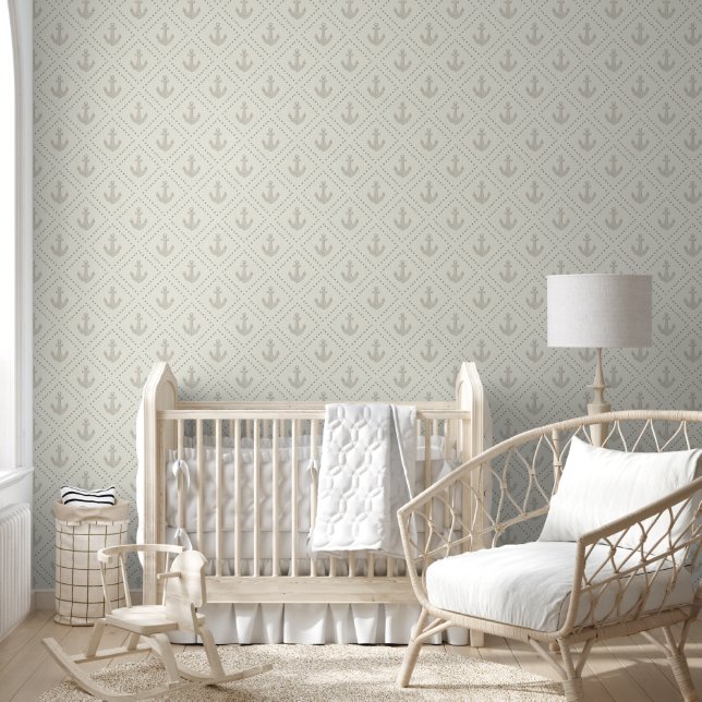 Watercolor Anker Diamant Licht Beige Kust Behang (Kinderen)