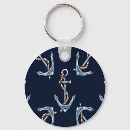 Watercolor Ankers Marineblauw Sleutelhanger (Voorkant)