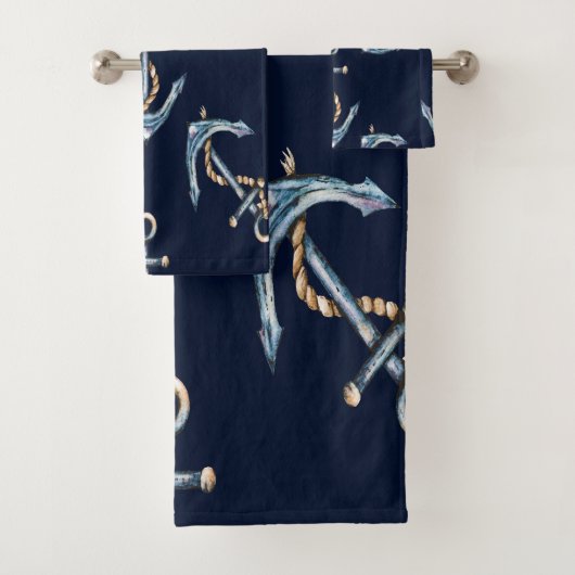 Watercolor Ankers Navyblauw Bad Handdoek (Insitu)