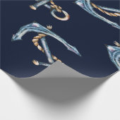 Watercolor Ankers Navyblauw Cadeaupapier (Hoek)