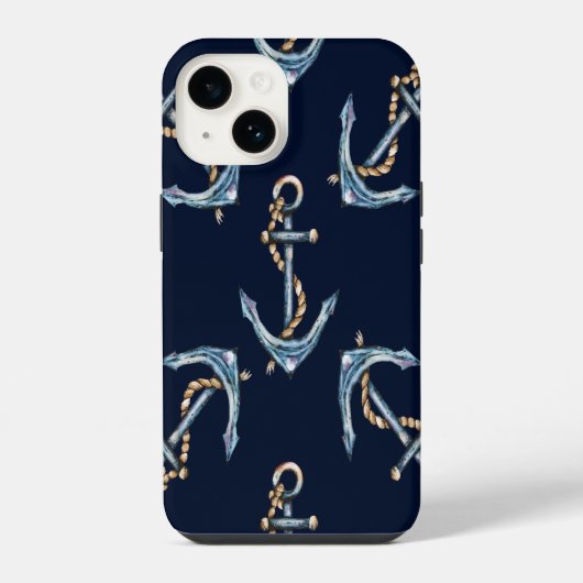 Watercolor Ankers Navyblauw iPhone Hoesje (Achterkant)