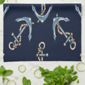Watercolor Ankers Navyblauw Theedoek (Gevouwen)