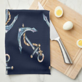 Watercolor Ankers Navyblauw Theedoek (Quarter Fold)