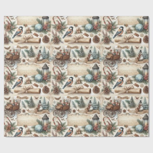 Watercolor Antique Winter/Christmas Script Cadeaupapier (Vlak)