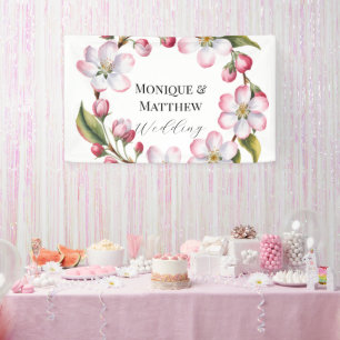 Watercolor Appel Kersenbloesem Bruiloft Spandoek