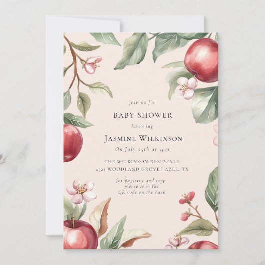 Watercolor appelbloesem babyshower met QR-code Kaart (Voorkant)
