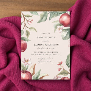 Watercolor appelbloesem babyshower met QR-code Kaart