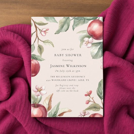 Watercolor appelbloesem babyshower met QR-code Kaart