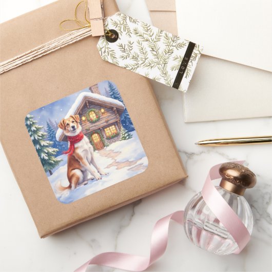 Watercolor Appenzeller Sennenhund Alpine Chalet Vierkante Sticker (Geschenken)