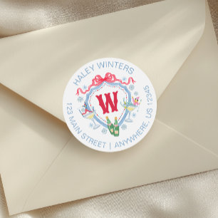 Watercolor Apres-Ski Monogram Topemble Retouradres Ronde Sticker