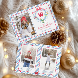 Watercolor Apres-Ski Monogram Wapen Kerstmis Feestdagenkaart