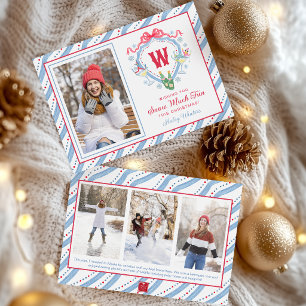 Watercolor Apres-Ski Monogram Wapen Kerstmis Feestdagenkaart