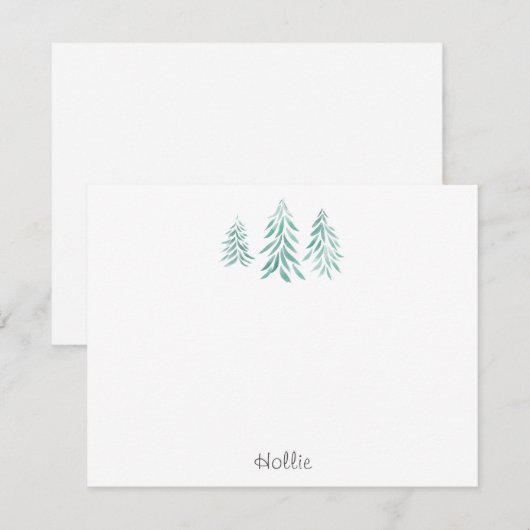 Watercolor Aquarel Groene Bomen Kwasten  Notitiekaartje (Voorkant / Achterkant)