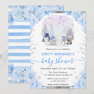 Watercolor Arctische Dieren Bloemrijke Baby Shower Kaart