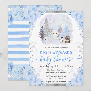 Watercolor Arctische Dieren Bloemrijke Baby Shower Kaart