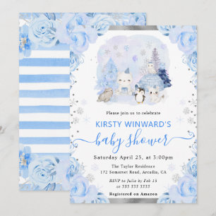 Watercolor Arctische Dieren Bloemrijke Baby Shower Kaart