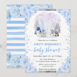 Watercolor Arctische Dieren Bloemrijke Baby Shower Kaart