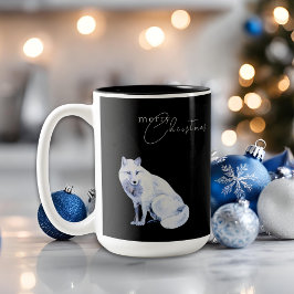 Watercolor Arctische Vos Vrolijk Kerstmis Zwart Tweekleurige Koffiemok