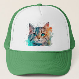 Watercolor Art Cat Trucker Pet