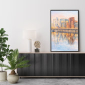 Watercolor Art – Modern City Reflection at Sunset Poster