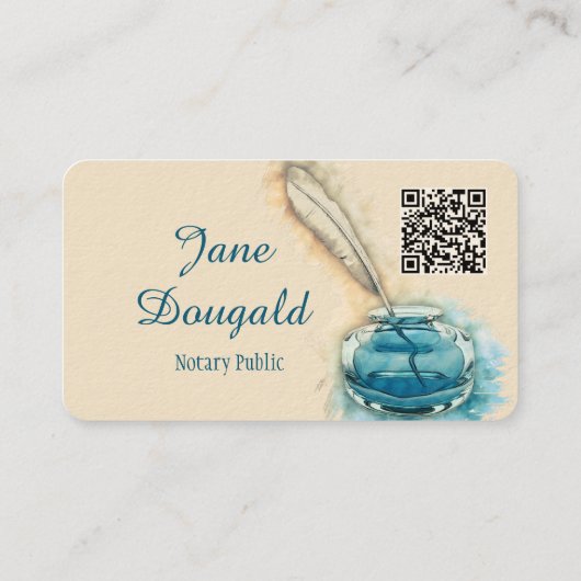 Watercolor Artistic Feather Pen Classic Notary Visitekaartje (Achterkant)