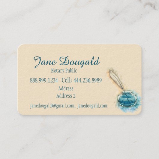 Watercolor Artistic Feather Pen Classic Notary Visitekaartje (Voorkant)