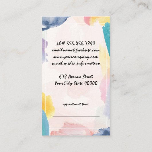Watercolor Artistieke Kwaststreken Afsprakenkaartje (Achterkant)